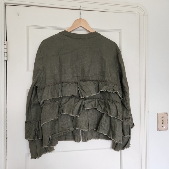 Linen Ruffle Jacket 100% Linen INC XL - Picture 2 of 6